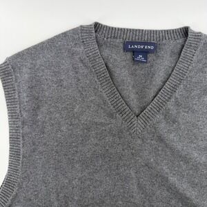 Lands End Sweater Vest Mens M Gray Cashmere V Neck‎ Grandpa Academia Preppy